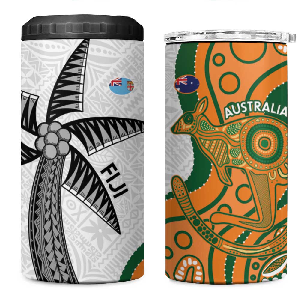 Custom Fiji And Australia Rugby 4 in 1 Can Cooler Tumbler Fijian Palm Tree Mix Aussie Kangaroo LT14 One Size: 16 oz Gold - Polynesian Pride