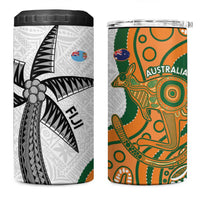 Custom Fiji And Australia Rugby 4 in 1 Can Cooler Tumbler Fijian Palm Tree Mix Aussie Kangaroo LT14 One Size: 16 oz Gold - Polynesian Pride