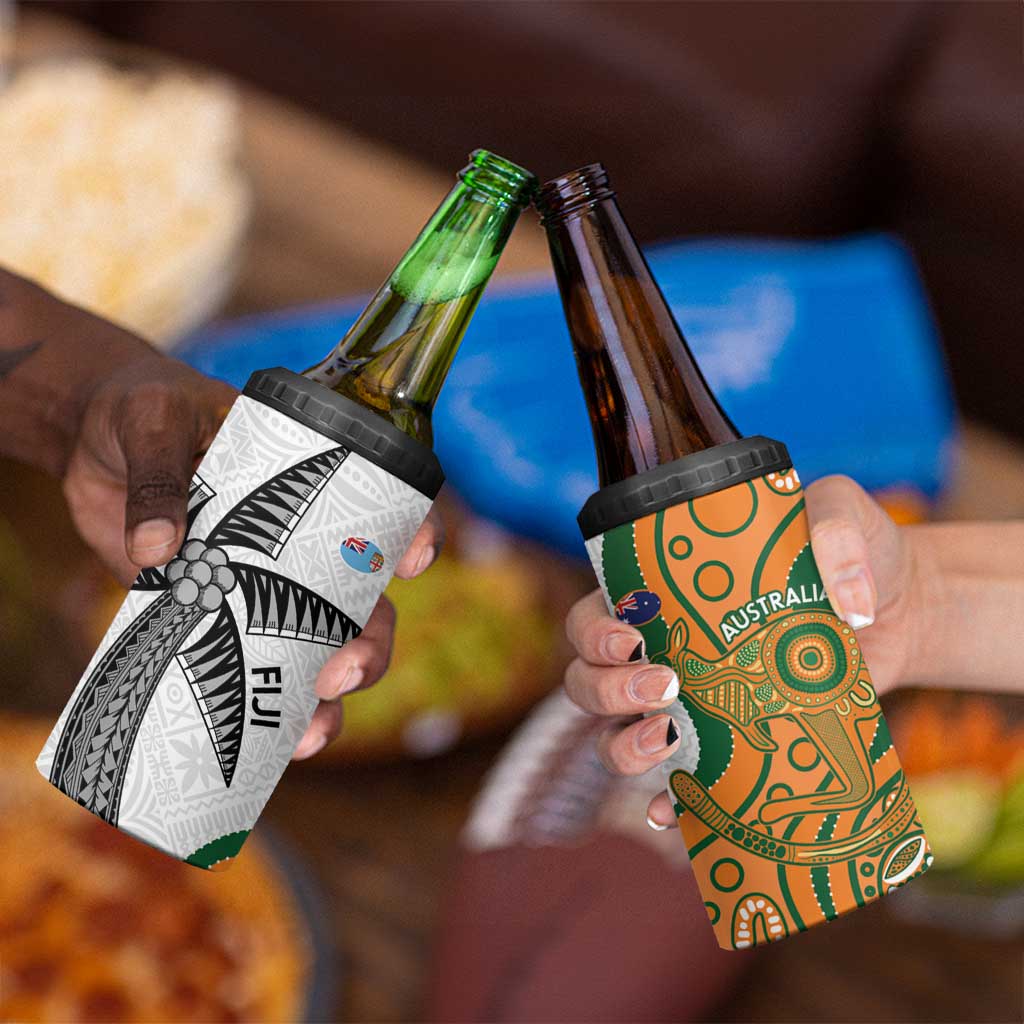 Custom Fiji And Australia Rugby 4 in 1 Can Cooler Tumbler Fijian Palm Tree Mix Aussie Kangaroo LT14 - Polynesian Pride