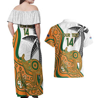 Custom Fiji And Australia Rugby Couples Matching Off Shoulder Maxi Dress and Hawaiian Shirt Fijian Palm Tree Mix Aussie Kangaroo LT14 - Polynesian Pride