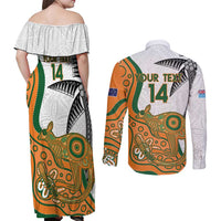 Custom Fiji And Australia Rugby Couples Matching Off Shoulder Maxi Dress and Long Sleeve Button Shirt Fijian Palm Tree Mix Aussie Kangaroo LT14 - Polynesian Pride