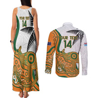 Custom Fiji And Australia Rugby Couples Matching Tank Maxi Dress and Long Sleeve Button Shirt Fijian Palm Tree Mix Aussie Kangaroo LT14 - Polynesian Pride
