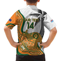 Custom Fiji And Australia Rugby Family Matching Off Shoulder Maxi Dress and Hawaiian Shirt Fijian Palm Tree Mix Aussie Kangaroo LT14 - Polynesian Pride