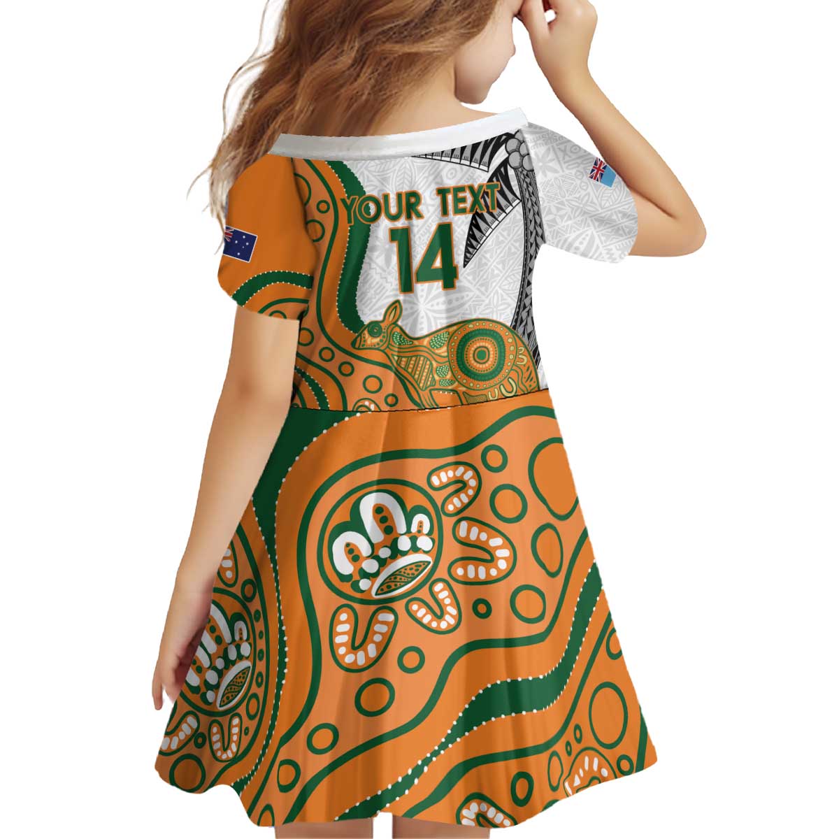 Custom Fiji And Australia Rugby Family Matching Off Shoulder Short Dress and Hawaiian Shirt Fijian Palm Tree Mix Aussie Kangaroo LT14 - Polynesian Pride