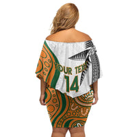 Custom Fiji And Australia Rugby Family Matching Off Shoulder Short Dress and Hawaiian Shirt Fijian Palm Tree Mix Aussie Kangaroo LT14 - Polynesian Pride