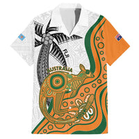 Custom Fiji And Australia Rugby Family Matching Short Sleeve Bodycon Dress and Hawaiian Shirt Fijian Palm Tree Mix Aussie Kangaroo LT14 Dad's Shirt - Short Sleeve Gold - Polynesian Pride