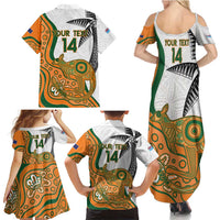 Custom Fiji And Australia Rugby Family Matching Summer Maxi Dress and Hawaiian Shirt Fijian Palm Tree Mix Aussie Kangaroo LT14 - Polynesian Pride