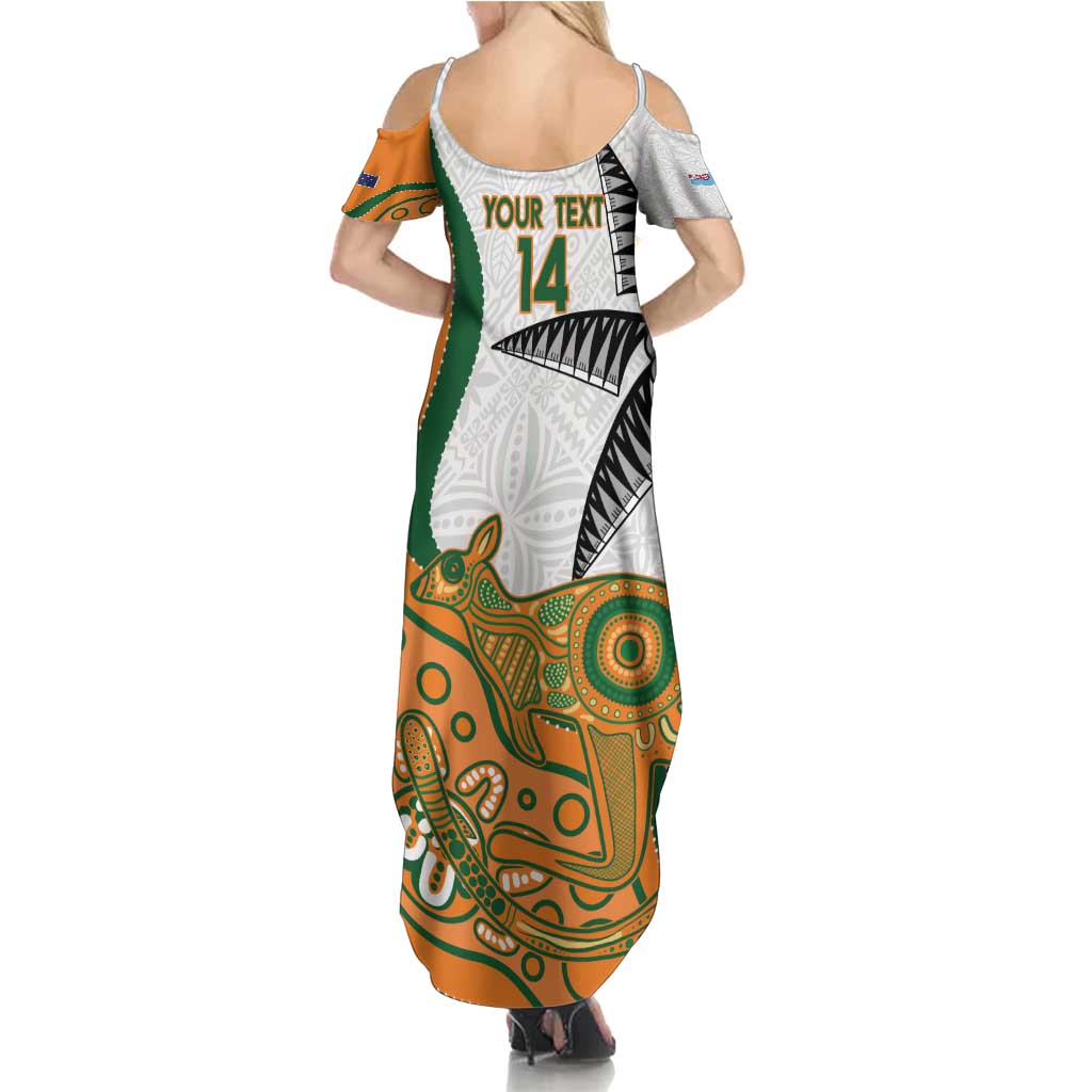 Custom Fiji And Australia Rugby Family Matching Summer Maxi Dress and Hawaiian Shirt Fijian Palm Tree Mix Aussie Kangaroo LT14 - Polynesian Pride