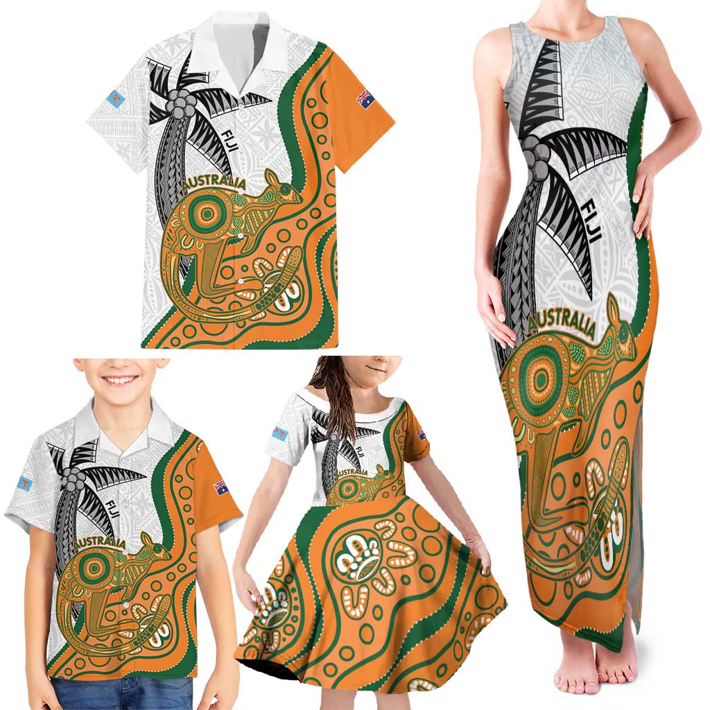 Custom Fiji And Australia Rugby Family Matching Tank Maxi Dress and Hawaiian Shirt Fijian Palm Tree Mix Aussie Kangaroo LT14 - Polynesian Pride