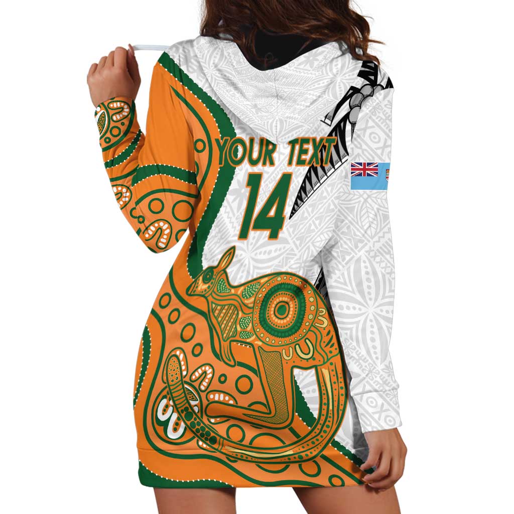 Custom Fiji And Australia Rugby Hoodie Dress Fijian Palm Tree Mix Aussie Kangaroo LT14 - Polynesian Pride