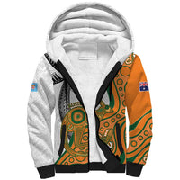 Custom Fiji And Australia Rugby Sherpa Hoodie Fijian Palm Tree Mix Aussie Kangaroo LT14 Unisex Gold - Polynesian Pride