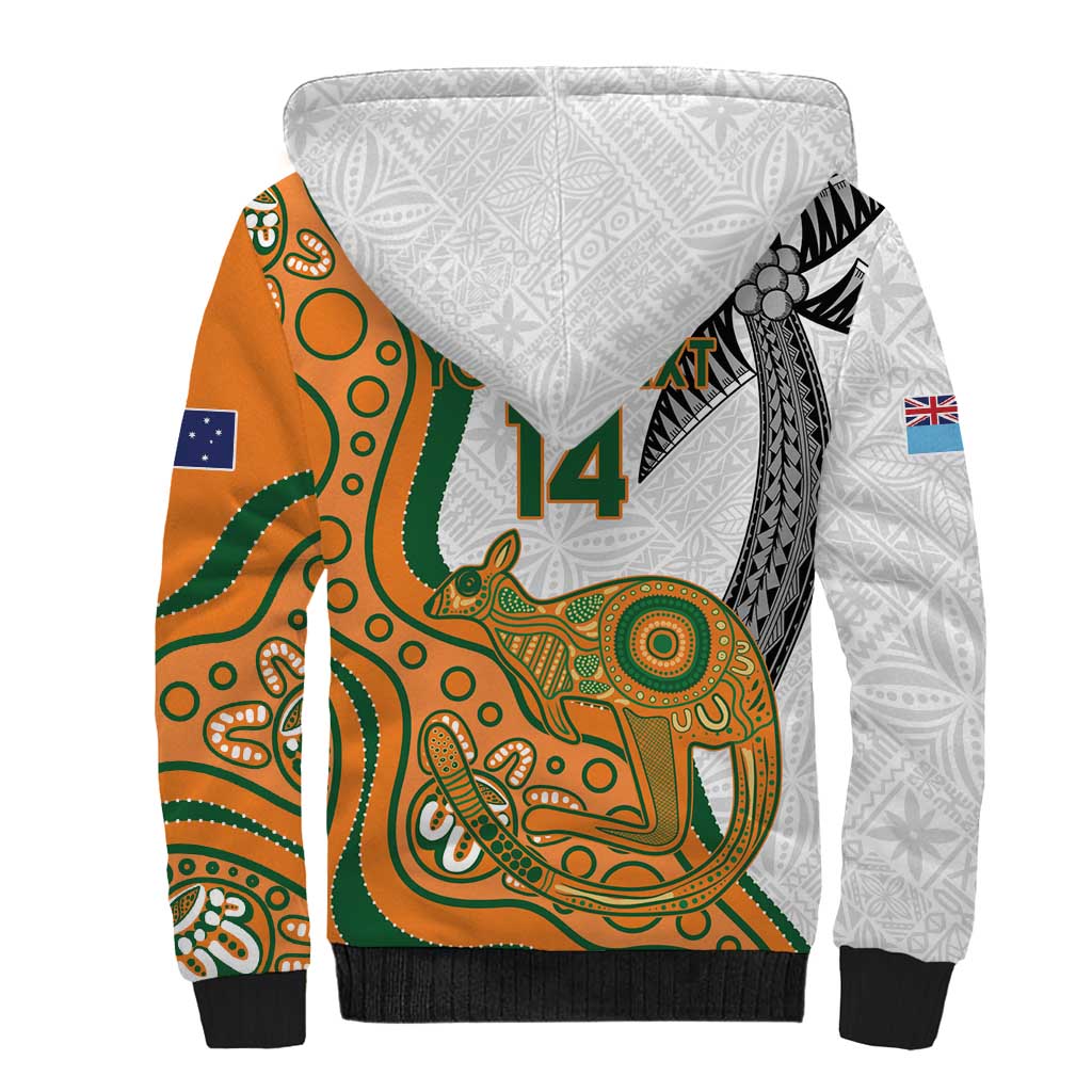 Custom Fiji And Australia Rugby Sherpa Hoodie Fijian Palm Tree Mix Aussie Kangaroo LT14 - Polynesian Pride