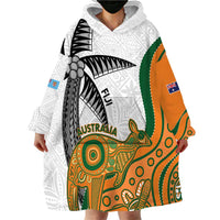 Custom Fiji And Australia Rugby Wearable Blanket Hoodie Fijian Palm Tree Mix Aussie Kangaroo LT14 - Polynesian Pride