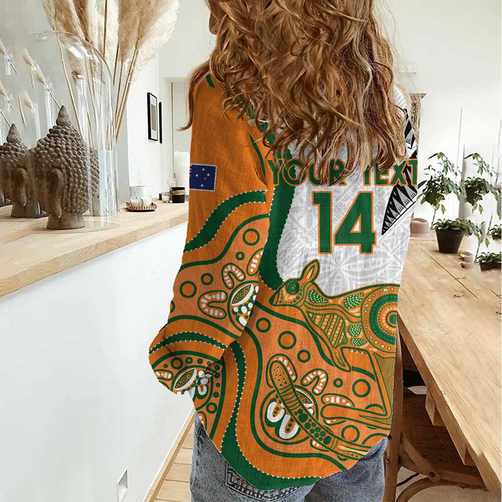 Custom Fiji And Australia Rugby Women Casual Shirt Fijian Palm Tree Mix Aussie Kangaroo LT14 - Polynesian Pride