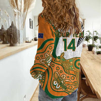 Custom Fiji And Australia Rugby Women Casual Shirt Fijian Palm Tree Mix Aussie Kangaroo LT14 - Polynesian Pride