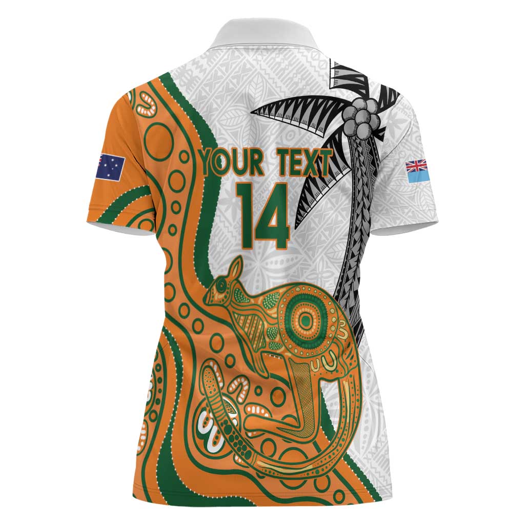 Custom Fiji And Australia Rugby Women Polo Shirt Fijian Palm Tree Mix Aussie Kangaroo LT14 - Polynesian Pride