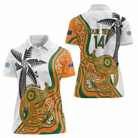 Custom Fiji And Australia Rugby Women Polo Shirt Fijian Palm Tree Mix Aussie Kangaroo LT14 - Polynesian Pride