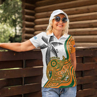 Custom Fiji And Australia Rugby Women Polo Shirt Fijian Palm Tree Mix Aussie Kangaroo LT14 - Polynesian Pride