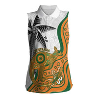 Custom Fiji And Australia Rugby Women Sleeveless Polo Shirt Fijian Palm Tree Mix Aussie Kangaroo LT14 Female Gold - Polynesian Pride
