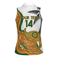 Custom Fiji And Australia Rugby Women Sleeveless Polo Shirt Fijian Palm Tree Mix Aussie Kangaroo LT14 - Polynesian Pride