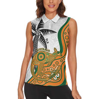 Custom Fiji And Australia Rugby Women Sleeveless Polo Shirt Fijian Palm Tree Mix Aussie Kangaroo LT14 - Polynesian Pride