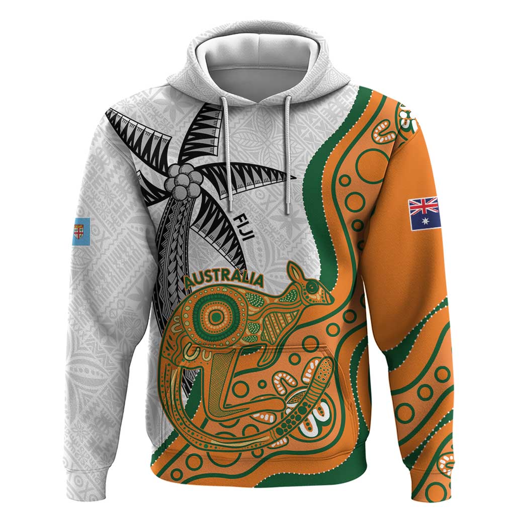 Custom Fiji And Australia Rugby Zip Hoodie Fijian Palm Tree Mix Aussie Kangaroo