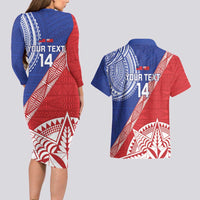 Tonga and Samoa Rugby Custom Couples Matching Long Sleeve Bodycon Dress and Hawaiian Shirt Ikale Tahi Manu Samoa Together - Polynesian Pride