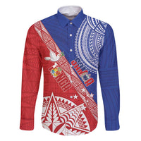 Tonga and Samoa Rugby Custom Family Matching Long Sleeve Bodycon Dress and Hawaiian Shirt Ikale Tahi Manu Samoa Together LT14 Dad's Shirt - Long Sleeve Red - Polynesian Pride