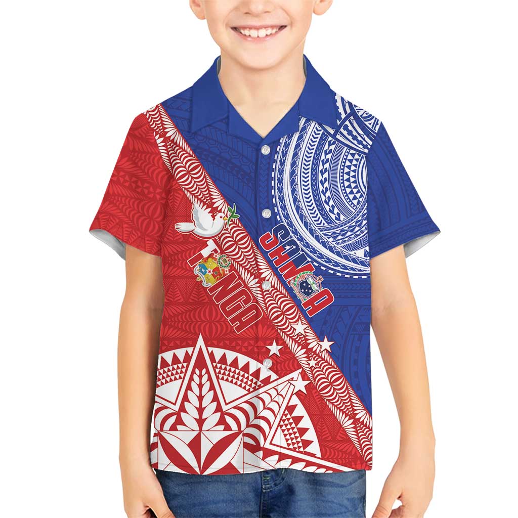 Tonga and Samoa Rugby Custom Family Matching Long Sleeve Bodycon Dress and Hawaiian Shirt Ikale Tahi Manu Samoa Together LT14 Son's Shirt Red - Polynesian Pride