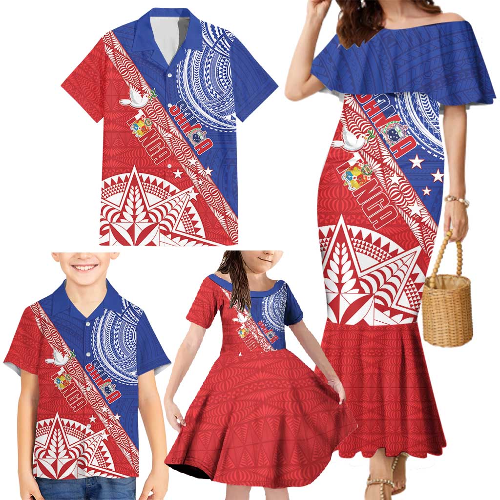 Tonga and Samoa Rugby Custom Family Matching Mermaid Dress and Hawaiian Shirt Ikale Tahi Manu Samoa Together - Polynesian Pride