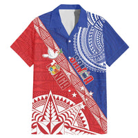 Tonga and Samoa Rugby Custom Family Matching Mermaid Dress and Hawaiian Shirt Ikale Tahi Manu Samoa Together LT14 Dad's Shirt - Short Sleeve Red - Polynesian Pride