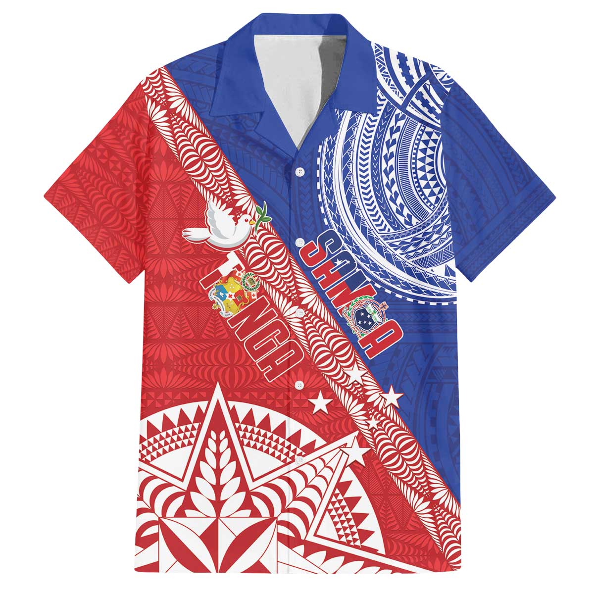 Tonga and Samoa Rugby Custom Family Matching Off The Shoulder Long Sleeve Dress and Hawaiian Shirt Ikale Tahi Manu Samoa Together LT14 Dad's Shirt - Short Sleeve Red - Polynesian Pride