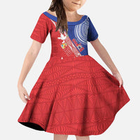 Tonga and Samoa Rugby Custom Family Matching Off Shoulder Maxi Dress and Hawaiian Shirt Ikale Tahi Manu Samoa Together LT14 Daughter's Dress Red - Polynesian Pride