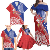 Tonga and Samoa Rugby Custom Family Matching Off Shoulder Maxi Dress and Hawaiian Shirt Ikale Tahi Manu Samoa Together LT14 - Polynesian Pride