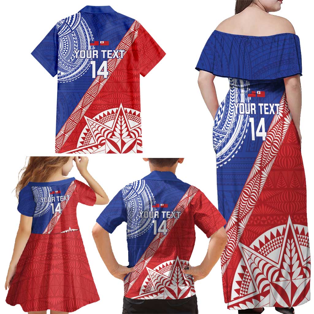 Tonga and Samoa Rugby Custom Family Matching Off Shoulder Maxi Dress and Hawaiian Shirt Ikale Tahi Manu Samoa Together LT14 - Polynesian Pride