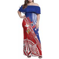 Tonga and Samoa Rugby Custom Family Matching Off Shoulder Maxi Dress and Hawaiian Shirt Ikale Tahi Manu Samoa Together LT14 Mom's Dress Red - Polynesian Pride