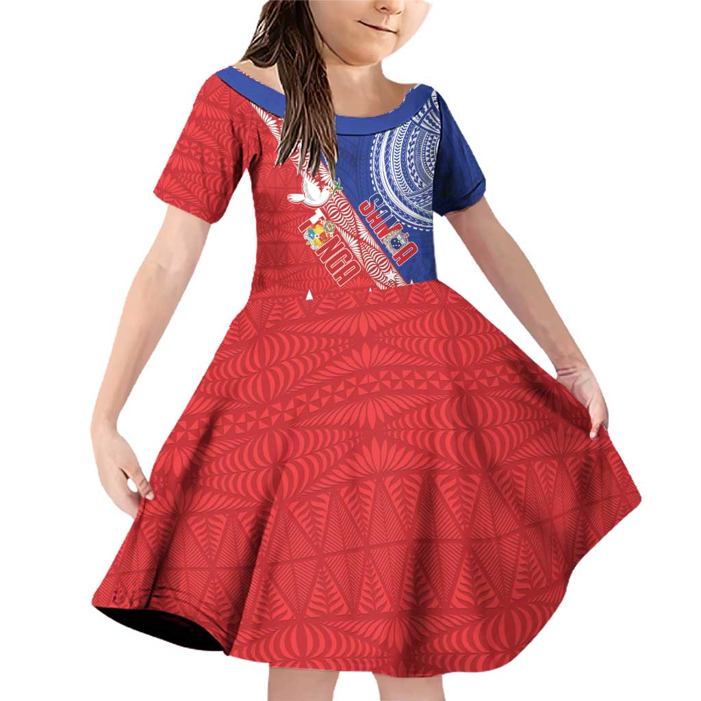 Tonga and Samoa Rugby Custom Family Matching Off Shoulder Short Dress and Hawaiian Shirt Ikale Tahi Manu Samoa Together LT14 Daughter's Dress Red - Polynesian Pride