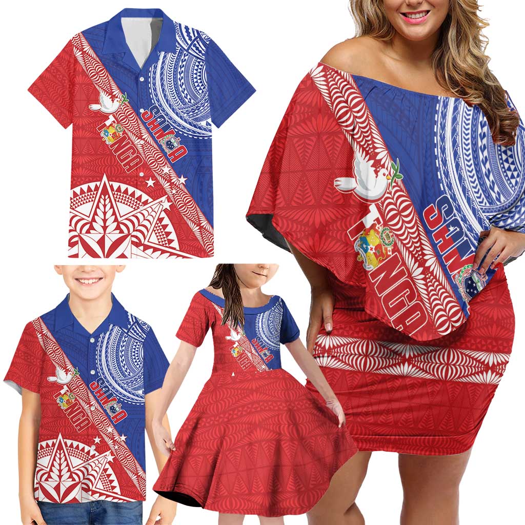 Tonga and Samoa Rugby Custom Family Matching Off Shoulder Short Dress and Hawaiian Shirt Ikale Tahi Manu Samoa Together LT14 - Polynesian Pride