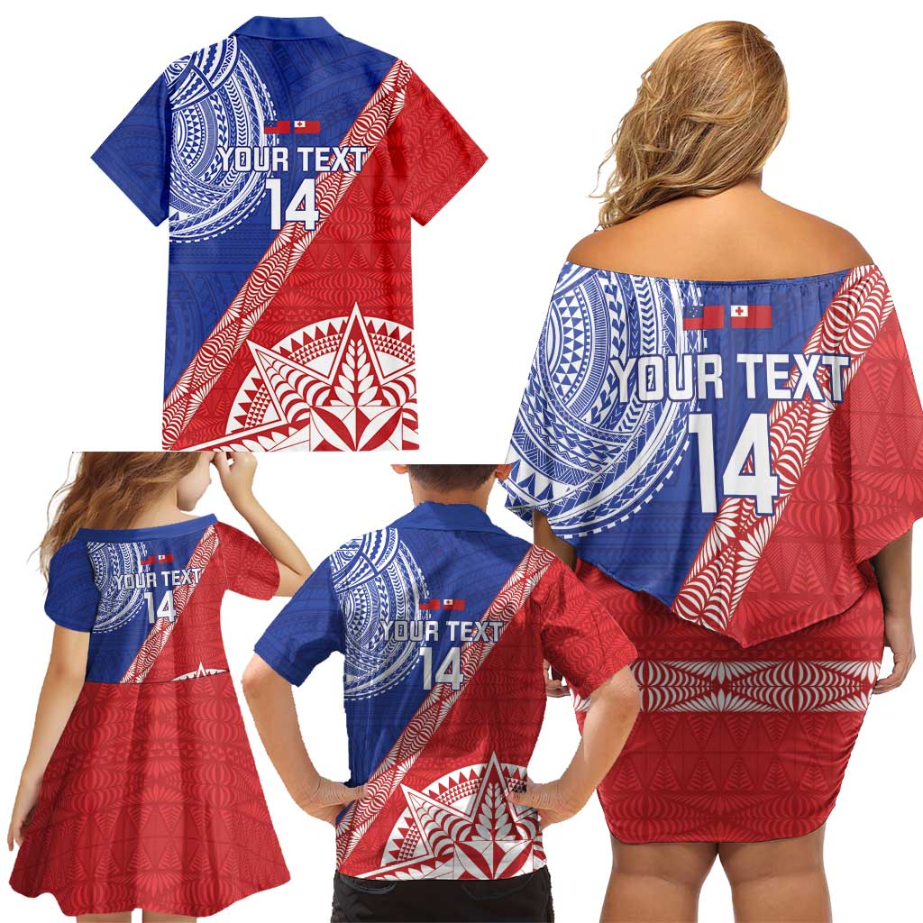 Tonga and Samoa Rugby Custom Family Matching Off Shoulder Short Dress and Hawaiian Shirt Ikale Tahi Manu Samoa Together LT14 - Polynesian Pride