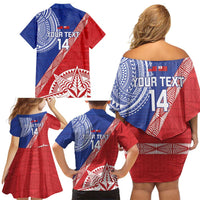 Tonga and Samoa Rugby Custom Family Matching Off Shoulder Short Dress and Hawaiian Shirt Ikale Tahi Manu Samoa Together LT14 - Polynesian Pride