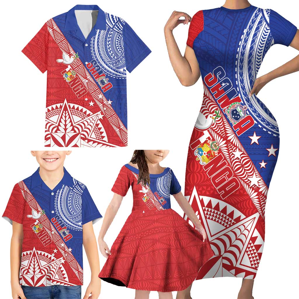 Tonga and Samoa Rugby Custom Family Matching Short Sleeve Bodycon Dress and Hawaiian Shirt Ikale Tahi Manu Samoa Together LT14 - Polynesian Pride