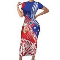 Tonga and Samoa Rugby Custom Family Matching Short Sleeve Bodycon Dress and Hawaiian Shirt Ikale Tahi Manu Samoa Together LT14 Mom's Dress Red - Polynesian Pride