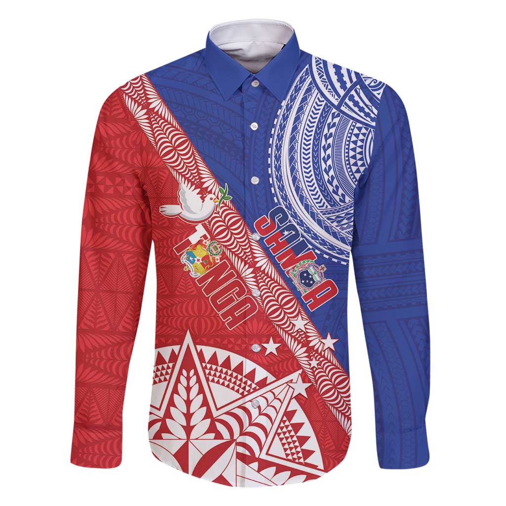 Tonga and Samoa Rugby Custom Family Matching Summer Maxi Dress and Hawaiian Shirt Ikale Tahi Manu Samoa Together LT14 Dad's Shirt - Long Sleeve Red - Polynesian Pride