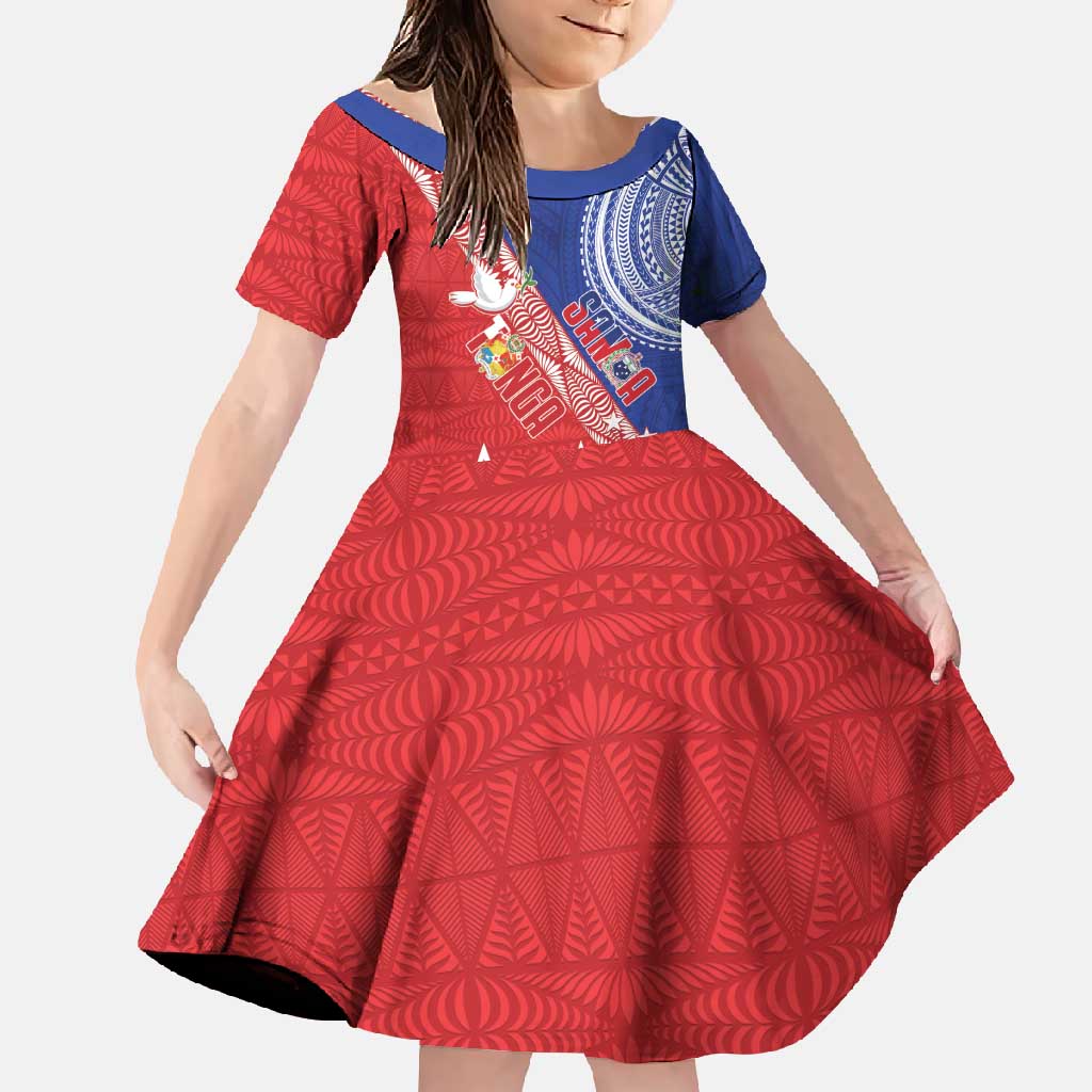 Tonga and Samoa Rugby Custom Family Matching Tank Maxi Dress and Hawaiian Shirt Ikale Tahi Manu Samoa Together LT14 Daughter's Dress Red - Polynesian Pride