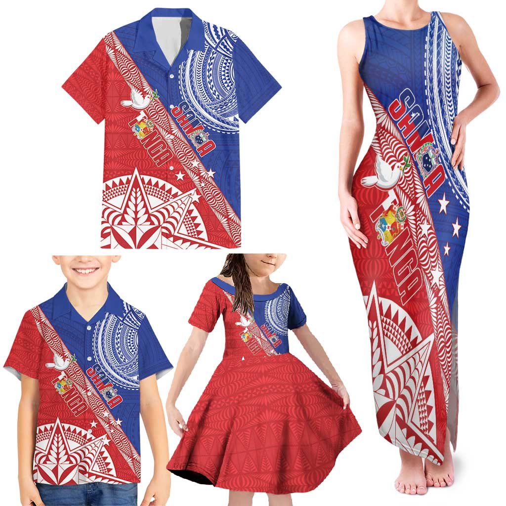 Tonga and Samoa Rugby Custom Family Matching Tank Maxi Dress and Hawaiian Shirt Ikale Tahi Manu Samoa Together LT14 - Polynesian Pride