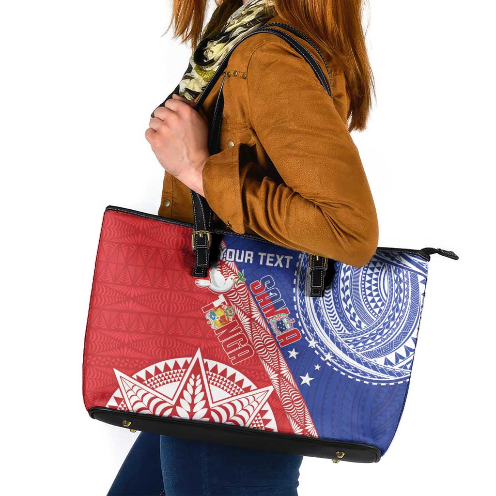 Tonga and Samoa Rugby Custom Leather Tote Bag Ikale Tahi Manu Samoa Together LT14 Red - Polynesian Pride