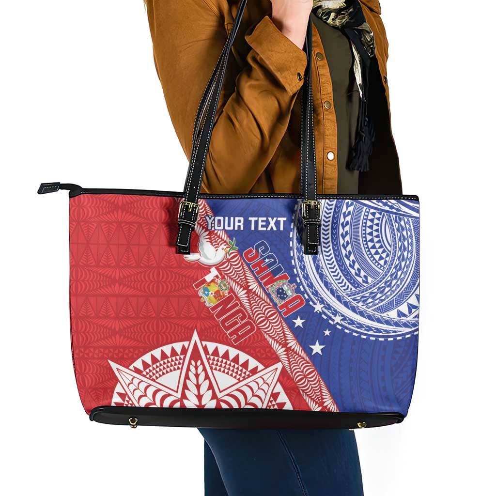 Tonga and Samoa Rugby Custom Leather Tote Bag Ikale Tahi Manu Samoa Together LT14 - Polynesian Pride
