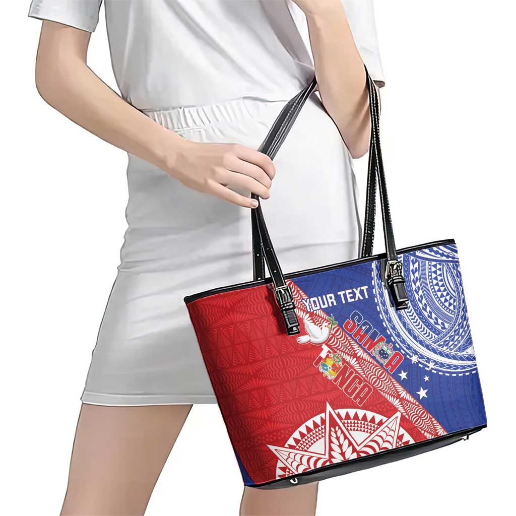 Tonga and Samoa Rugby Custom Leather Tote Bag Ikale Tahi Manu Samoa Together LT14 - Polynesian Pride