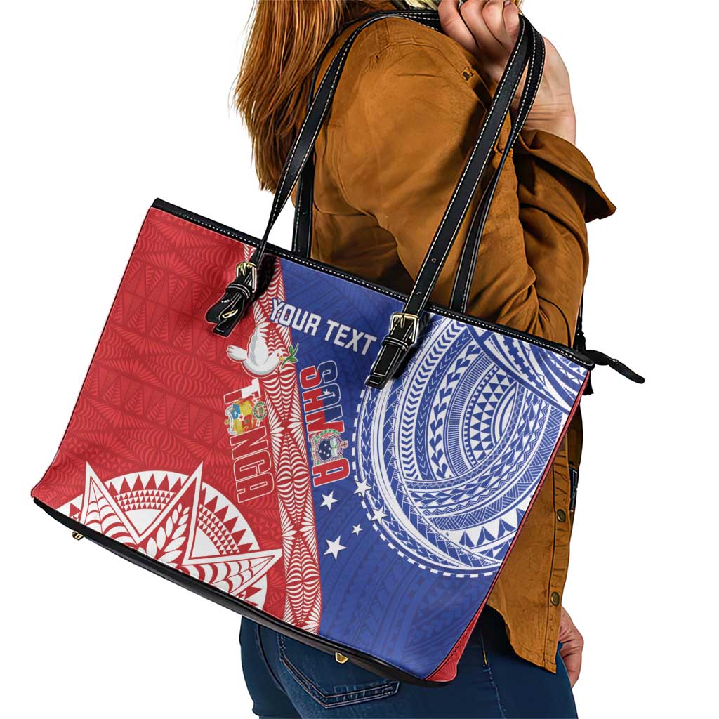 Tonga and Samoa Rugby Custom Leather Tote Bag Ikale Tahi Manu Samoa Together LT14 - Polynesian Pride