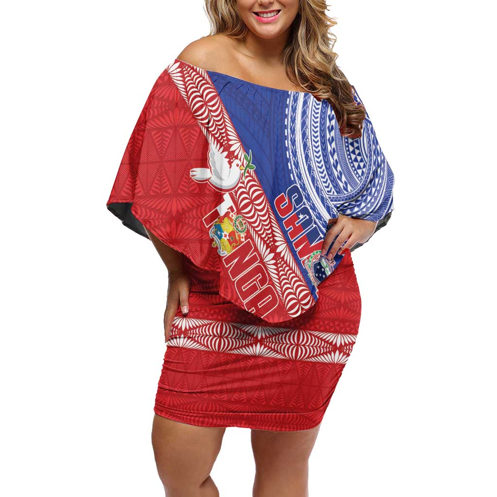 Tonga and Samoa Rugby Custom Off Shoulder Short Dress Ikale Tahi Manu Samoa Together - Polynesian Pride
